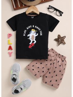 Toonyport - 100% Cotton Printed T-Shirt with Shorts Black (Set of 2)