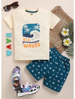 Toonyport - 100% Cotton Printed T-Shirt with Shorts Cream (Set of 2)