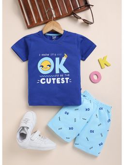Toonyport - 100% Cotton Printed T-Shirt with Shorts Blue (Set of 2)