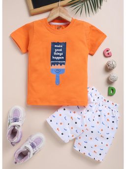 Toonyport - 100% Cotton Printed T-Shirt with Shorts Orange (Set of 2)