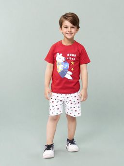Toonyport - 100% Cotton Printed T-Shirt with Shorts Maroon (Set of 2)