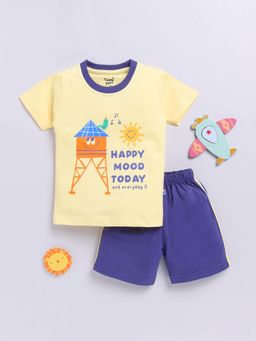 Toonyport - 100% Cotton Printed T-Shirt with Shorts Yellow (Set of 2)