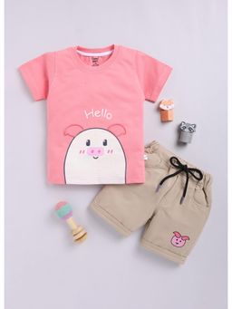 Toonyport - 100% Cotton Printed T-Shirt with Shorts Pink (Set of 2)