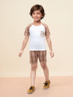Toonyport - 100% Cotton Printed T-Shirt with Shorts Beige (Set of 2)