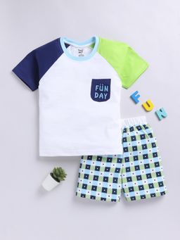 Toonyport - 100% Cotton Printed T-Shirt with Shorts White (Set of 2)