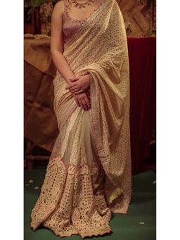 Forreal - Jahanara Off White Saree with Unstitched Blouse