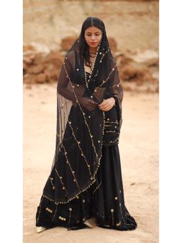 Forreal - Romani Black Saree with Unstitched Blouse