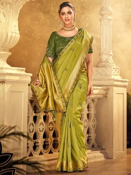 Odette - Green Viscose Paisley Designer Saree with Unstitched Blouse