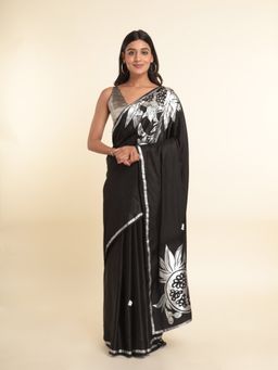 Suta - Black Printed Viscose Rayon Saree