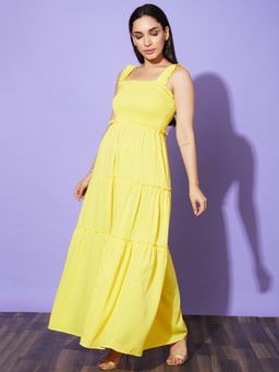 Globus - Women Yellow Solid Shoulder Straps Maxi Party Dress