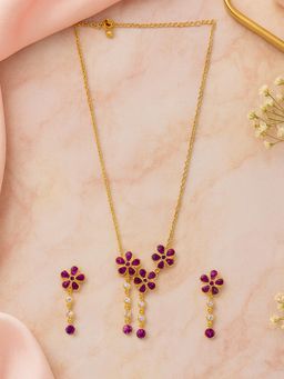Estele - Gold Plated Trio Miracle Flower Jewellery Set with Crystals for Women
