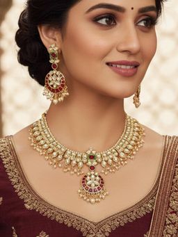 Estele - Gold Plated Resplendent Kundan Jewellery Set with Pearl & Enamel for Women