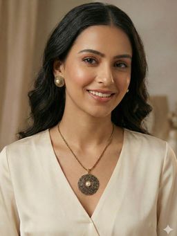 Estele - Gold Plated Sphere Shaped Pendant Set with Pearl for Women