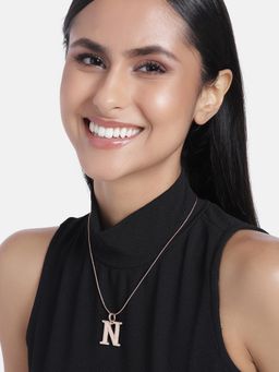 Estele - Rose Gold Plated Noble N Charm Alphabet Initials Pendant for Women