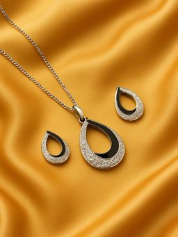 Estele - Rhodium Plated Dew Drop Dawn and Dusk Pendant with Crystals for Women (Set of 2)