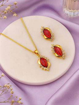 Estele - Gold Plated Designer Pendant with Red Faceted Stones for Women (Set of 2)