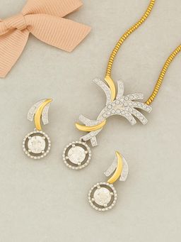 Estele - Gold and Rhodium Plated Sparkling Pendant Necklace with Crystals for Women (Set of 2)