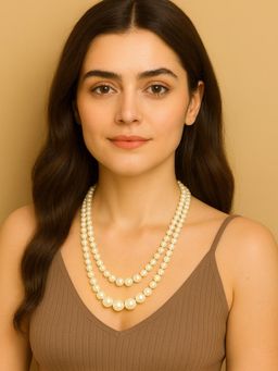 Estele - Gold Plated Elegant Double Line White Pearl Necklace for Women