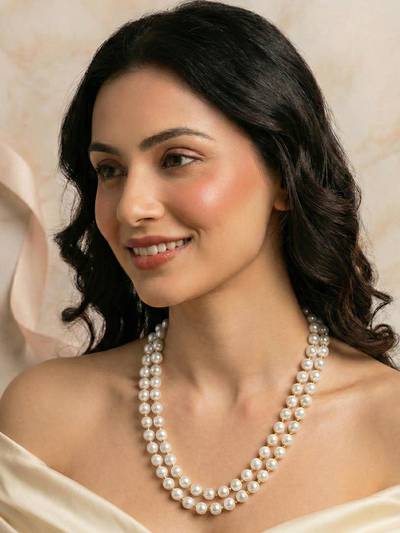 Gold Plated Charming Double Line Pearl Necklace for Women
