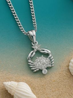 Estele - Rhodium Plated Cancer Zodiac Sign Necklace for Women / Girls