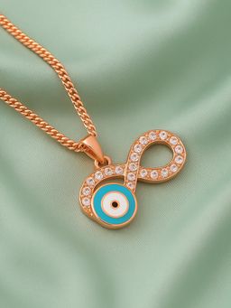 Estele - Rose Gold Plated Infinity Shaped Evil Eye Charm Pendant with Crystals for Women