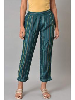 W - Teal Stripes Slim Pants