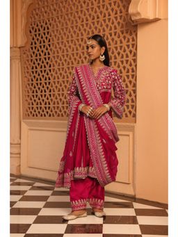 Sheetal Batra - Hot Pink Aiman Anarkali Kurta with Salwar and Dupatta (Set of 3)