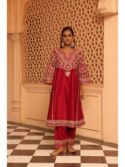 Sheetal Batra - Red Aiman Anarkali Kurta with Salwar (Set of 2)