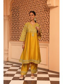Sheetal Batra - Yellow Aiman Anarkali Kurta with Salwar (Set of 2)