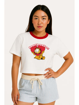 The Clothing Factory - White Garfield Heartbreaker! Cropped T-Shit