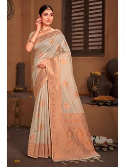 EXCLUSIVA - Grey Cotton Saree with Unstitched Blouse