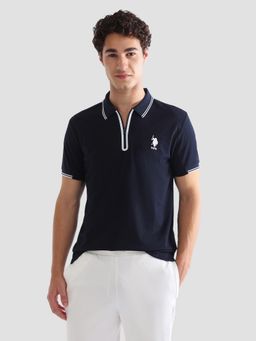U.S. POLO ASSN. - Navy Blue Men's Solid Slim Fit Active Polo T-Shirt