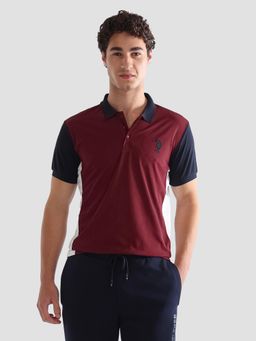 U.S. POLO ASSN. - Red Men's Colourblocked Slim Fit Active Polo T-Shirt