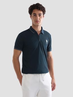 U.S. POLO ASSN. - Green Men's Solid Slim Fit Active Polo T-Shirt