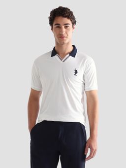 U.S. POLO ASSN. - White Men's Solid Slim Fit Active Polo T-Shirt