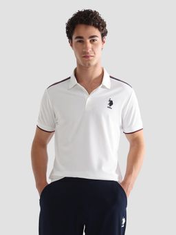U.S. POLO ASSN. - White Men's Solid Slim Fit Active Polo T-Shirt