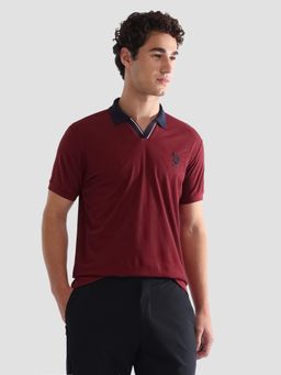 U.S. POLO ASSN. - Red Men's Solid Slim Fit Active Polo T-Shirt