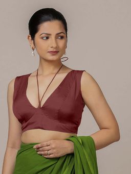 Binks - Ahana X Rozaana Burgundy Sleeveless FlexiFit Stitched Blouse