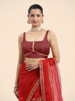 Binks - Arya X Tyohaar Rust Sleeveless FlexiFit Stitched Blouse