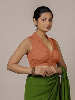Binks - Avni X Rozaana Copper Sleeveless FlexiFit Shawl Collar Stitched Blouse