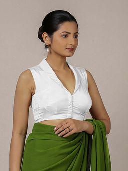 Binks - Avni X Rozaana White Sleeveless FlexiFit Shawl Collar Stitched Blouse