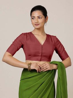 Binks - Begum X Rozaana Elbow Sleeves Rust Stitched Blouse
