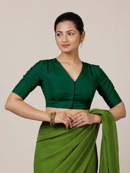 Binks - Begum X Rozaana Elbow Sleeves Bottle Green Stitched Blouse