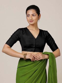 Binks - Begum X Rozaana Elbow Sleeves Black Stitched Blouse