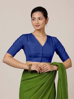 Binks - Begum X Rozaana Elbow Sleeves Blue Stitched Blouse