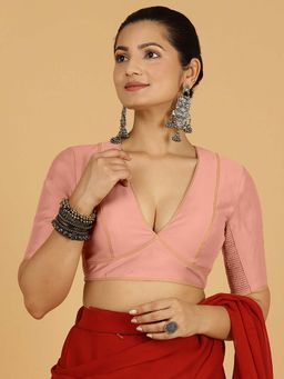 Binks - Erum X Rozaana Elbow Sleeves Sea Pink Stitched Blouse