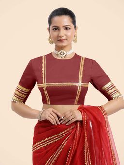Binks - Farheen X Tyohaar Maroon Embellished Elbow Sleeves FlexiFit Stitched Blouse