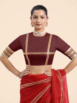 Binks - Farheen X Tyohaar Burgundy Embellished Elbow Sleeves FlexiFit Stitched Blouse