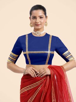 Binks - Farheen X Tyohaar Blue Embellished Elbow Sleeves FlexiFit Stitched Blouse