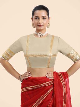 Binks - Farheen X Tyohaar Cream Embellished Elbow Sleeves FlexiFit Stitched Blouse